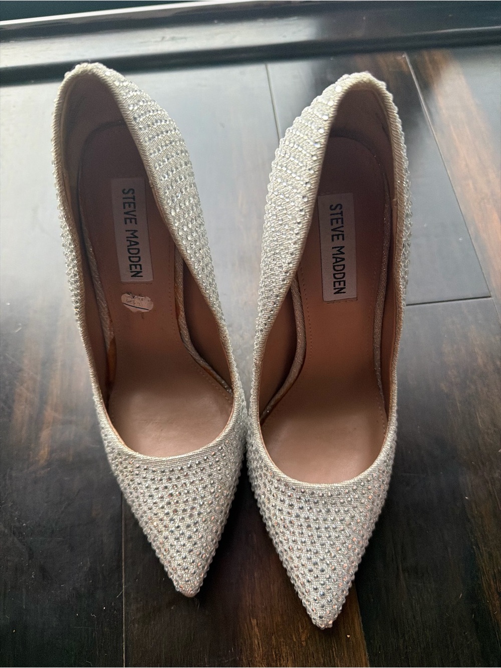 Steve Madden Crystal Embellished Pointed-Toe Pumps in Silver